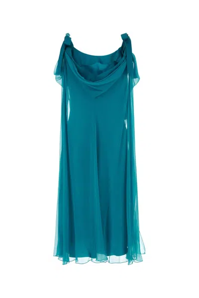 Alberta Ferretti Alberta Ferreti Teal Green Silk Dress In Blue