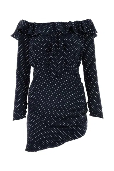 Alessandra Rich Blue Silk Minidress With White Polka Dots