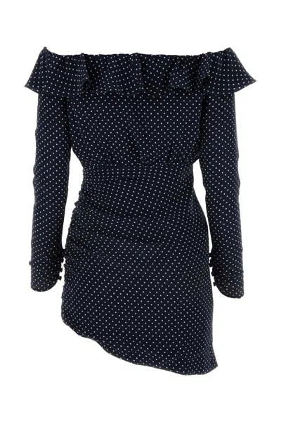 Alessandra Rich Blue Silk Minidress With White Polka Dots