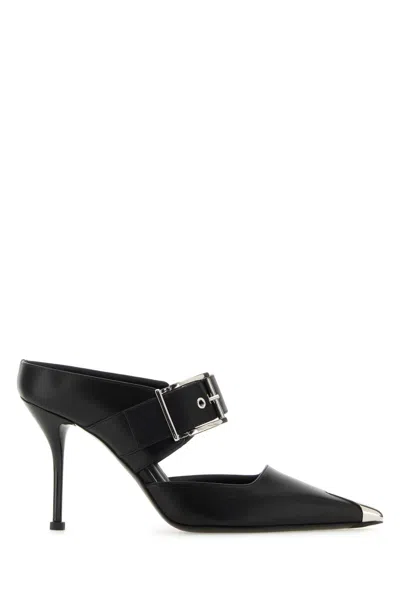 Alexander Mcqueen Metal Toe Boxcar Leather Mules With Buckle 11cm