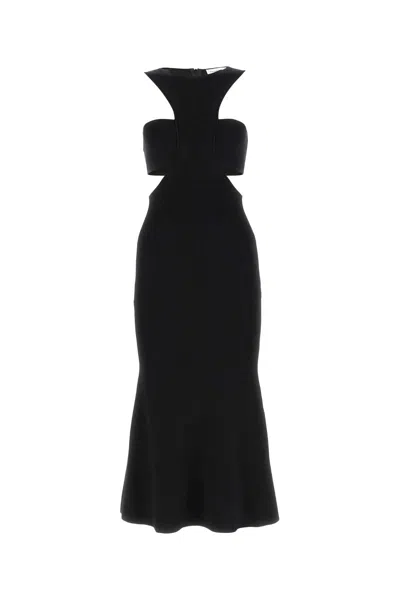 Alexander Mcqueen Black Slashed Harness Midi Dress In Black