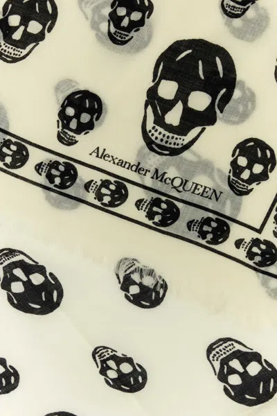 Alexander Mcqueen Women Embroidered Wool Foulard In White