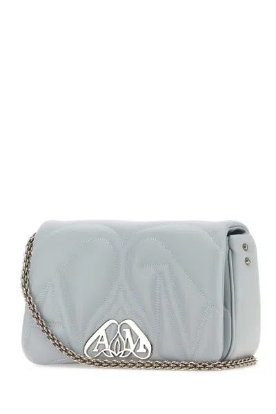 Alexander Mcqueen Powder Blue Leather Small Seal Shoulder Bag In Gray