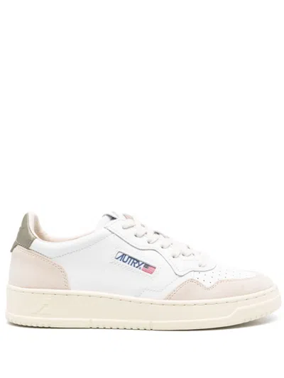 Autry Medalist Low Sneakers In Leather And Suede Color White And Covert Green