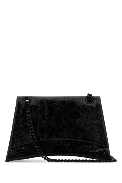 Balenciaga Woman Black Leather Medium Crush Shoulder Bag