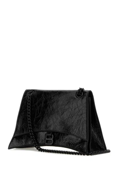 Balenciaga Woman Black Leather Medium Crush Shoulder Bag