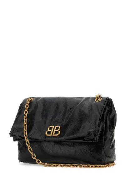 Balenciaga Monaco Crinkled-leather Shoulder Bag In Black