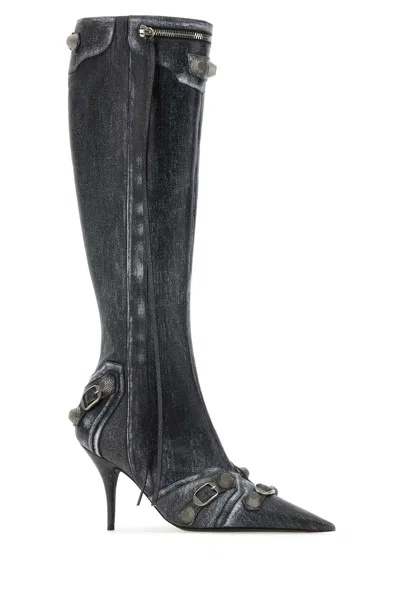 Balenciaga Cagole Printed Leather Knee Boots