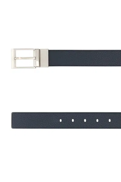 Bally Midnight Blue Leather Reversible Belt In Black