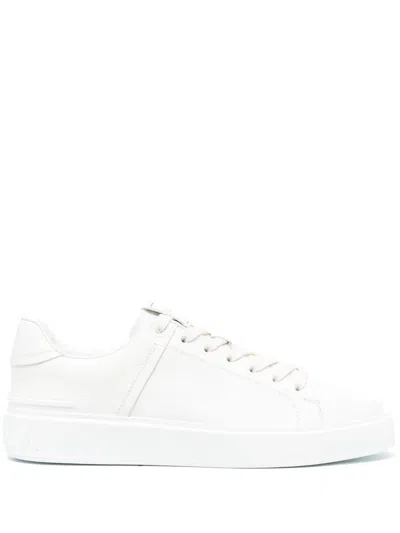 Balmain B-court White Low Top Sneakers With Logo Patch On The Tongue In Leather Man