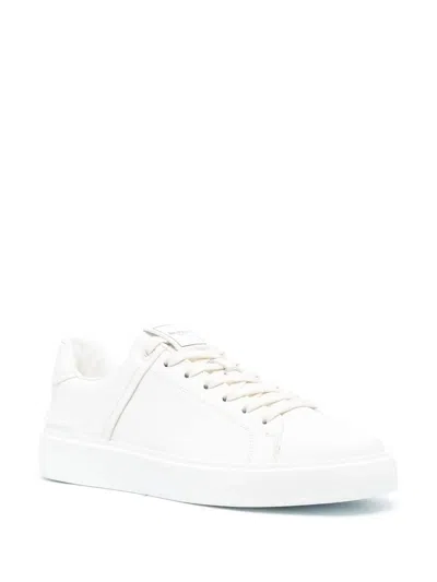 Balmain B-court White Low Top Sneakers With Logo Patch On The Tongue In Leather Man
