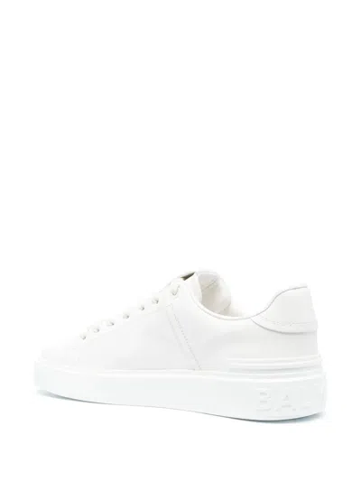 Balmain B-court White Low Top Sneakers With Logo Patch On The Tongue In Leather Man