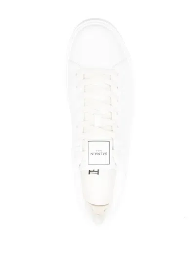 Balmain B-court White Low Top Sneakers With Logo Patch On The Tongue In Leather Man