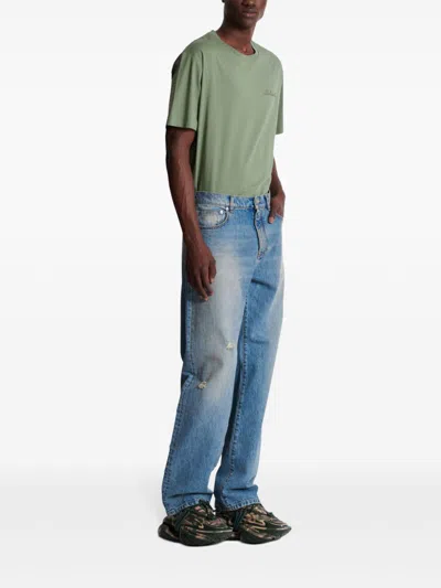 Balmain Distressed And Ripped Blue Jeans