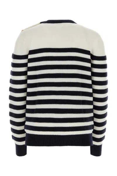 Balmain Embossed Monogram Striped Sweater