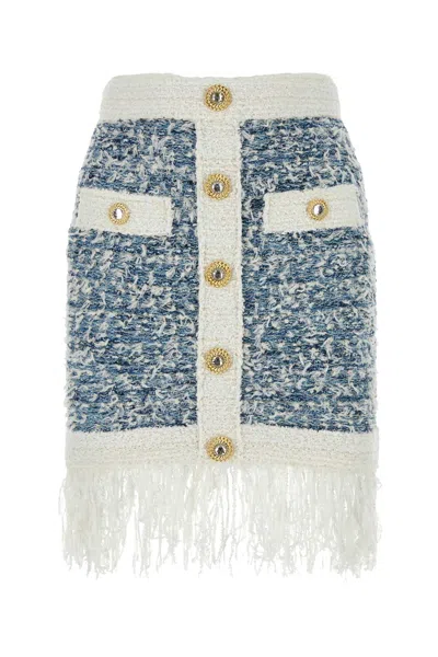 Balmain Frayed Button-embellished Tweed Mini Skirt