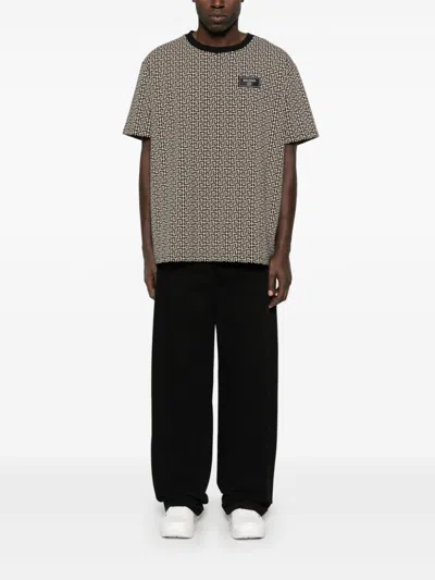 Balmain Grey T-shirt With Logo Applied On The Chest And All-over Labyrinth Motif In Cotton Man
