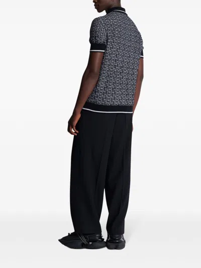 Balmain Monogram Jacquard Merino Wool Polo Sweater