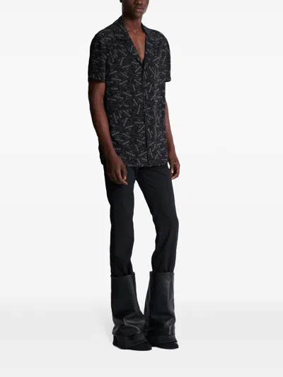 Balmain Black Shirt With Notched Collar And All-over Logo Print