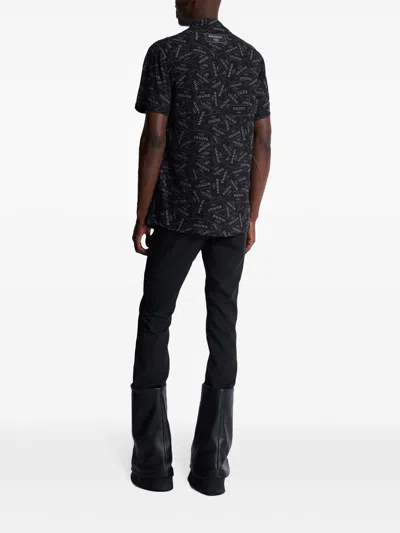 Balmain Black Shirt With Notched Collar And All-over Logo Print