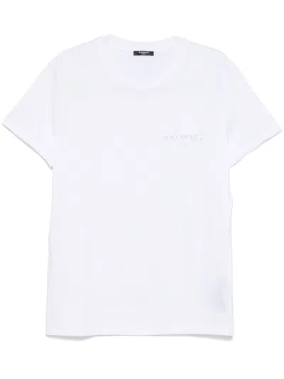 Balmain White Crewneck T-shirt With Logo Lettering On The Front In Cotton Man