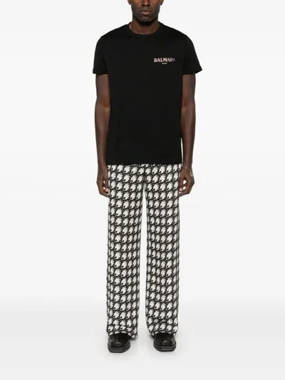 Balmain White Crewneck T-shirt With Logo Lettering On The Front In Cotton Man