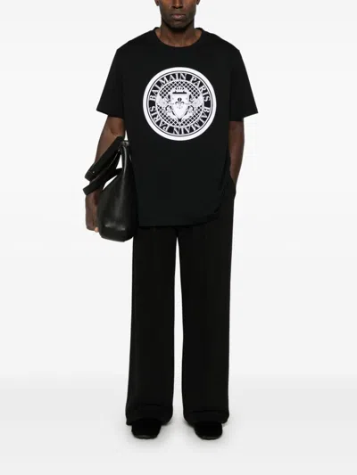 Balmain Noir Blanc Cotton T-shirts And Polos