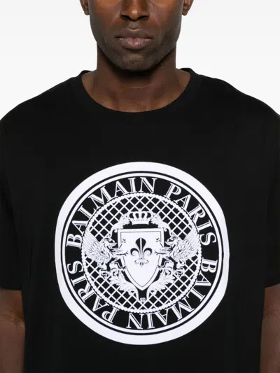 Balmain Noir Blanc Cotton T-shirts And Polos