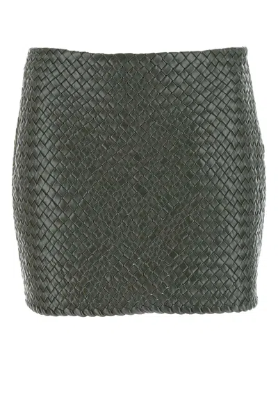 Bottega Veneta Green Intrecciato Raffia Mini Skirt For Women