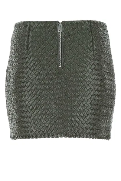 Bottega Veneta Green Intrecciato Raffia Mini Skirt For Women