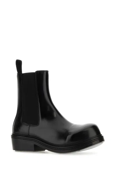 Shop Bottega Veneta Black Leather Fireman Ankle Boots