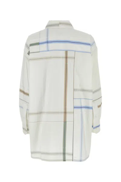 Bottega Veneta Womens White Blue Green Tau Checked Dropped-shoulder Relaxed-fit Cotton Shirt
