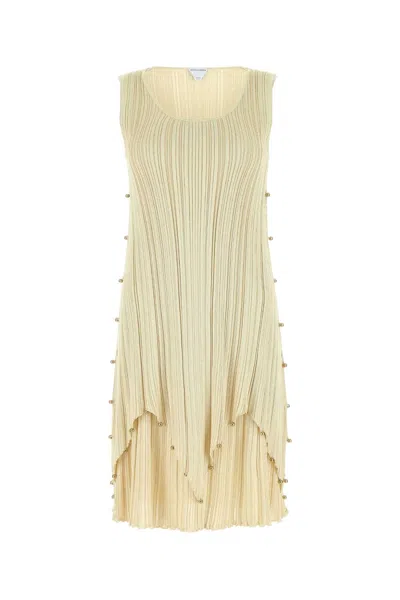 Bottega Veneta Embellished Pleated Mini Dress In Neutral