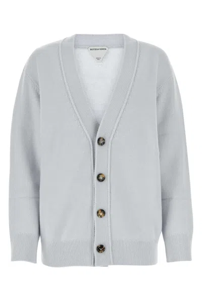 Bottega Veneta Powder Blue Stretch Cashmere Blend Cardigan In Gray