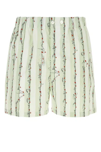 Bottega Veneta Green Shorts With All-over Divers Print In Polyamide Man In Green