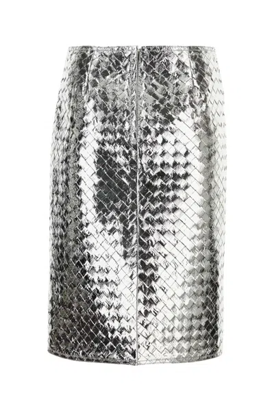 Bottega Veneta Intrecciato Lamb Leather Metallic Skirt