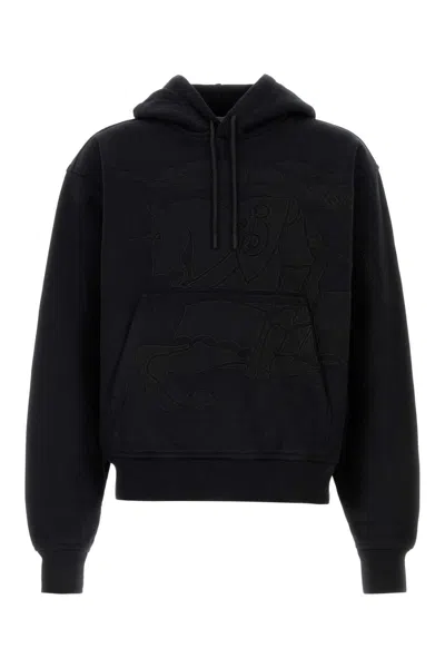 Burberry Cotton Cashmere Embroidered Logo Hoodie In Black