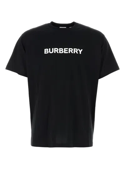 Burberry Men Black Crewneck T-shirt With Logo Lettering On The Front In Cotton Man