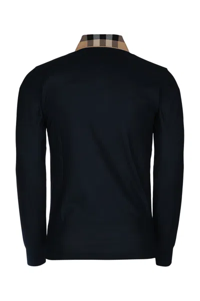 Burberry Long-sleeved Polo With Check-patterned Collar In Black