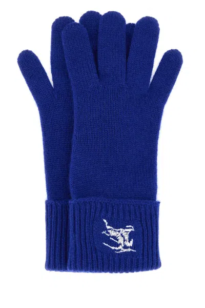 Burberry Textured Knit Gloves Ribbed Cuff In Blue