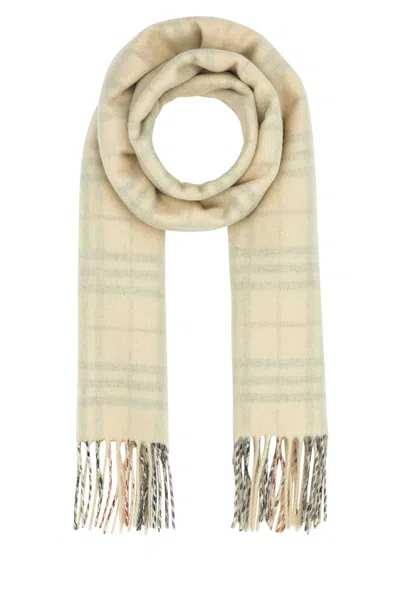 Burberry Cashmere Scarf With Embroidered Checkered Pattern And Fringed Edges
