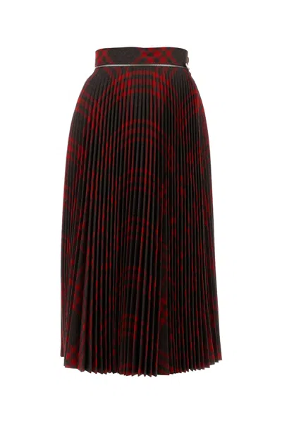 Burberry Pleated Check Midi Skirt In Red