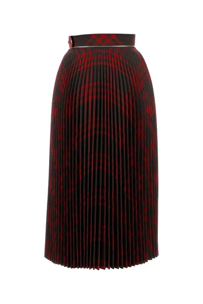 Burberry Pleated Check Midi Skirt In Red