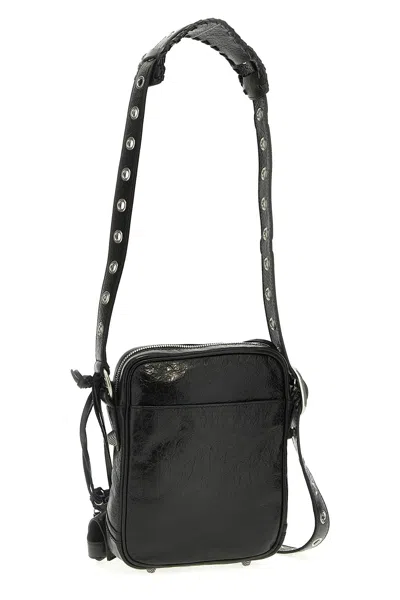 Balenciaga Le Cagole Embellished Textured-leather Messenger Bag In Black