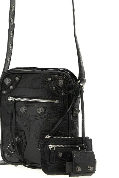 Balenciaga Le Cagole Embellished Textured-leather Messenger Bag In Black