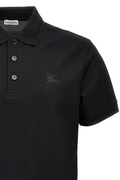 Shop Burberry Men Logo Embroidery Polo Shirt In Black