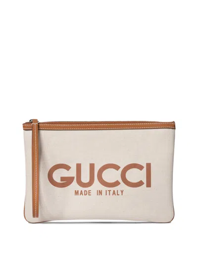 Gucci Logo-print Leather-trim Canvas Clutch