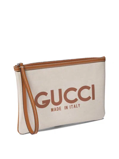 Gucci Logo-print Leather-trim Canvas Clutch
