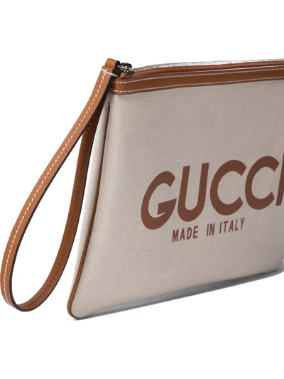 Gucci Logo-print Leather-trim Canvas Clutch