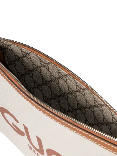 Gucci Logo-print Leather-trim Canvas Clutch